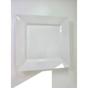 Set of 2- FOOD NETWORK All White Wide Rim Square Stoneware 10.75" Dinner Plate